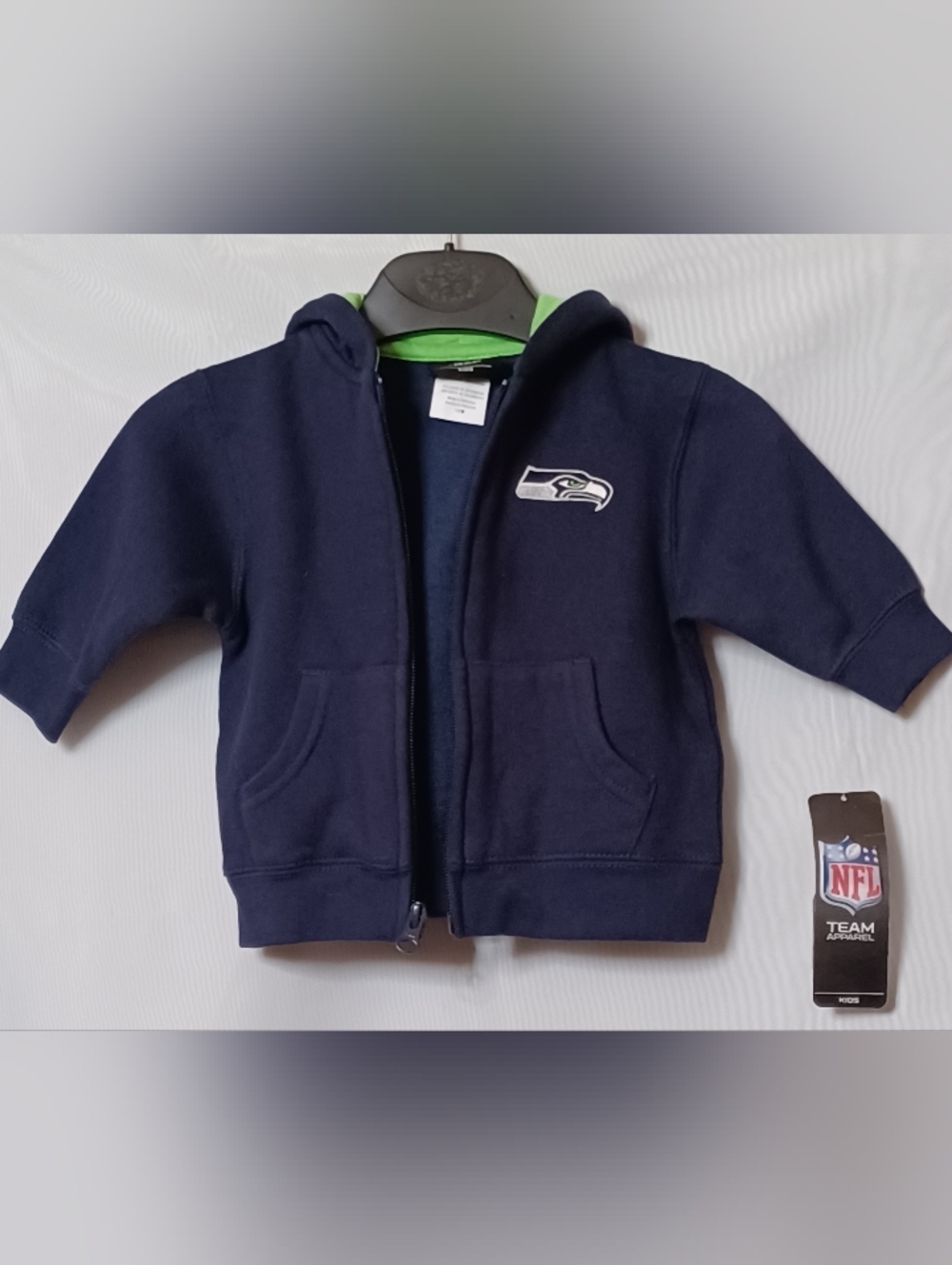 NFL Navy Zip-Up Hoodie with Seahawks Logo for Kids. Size 12M